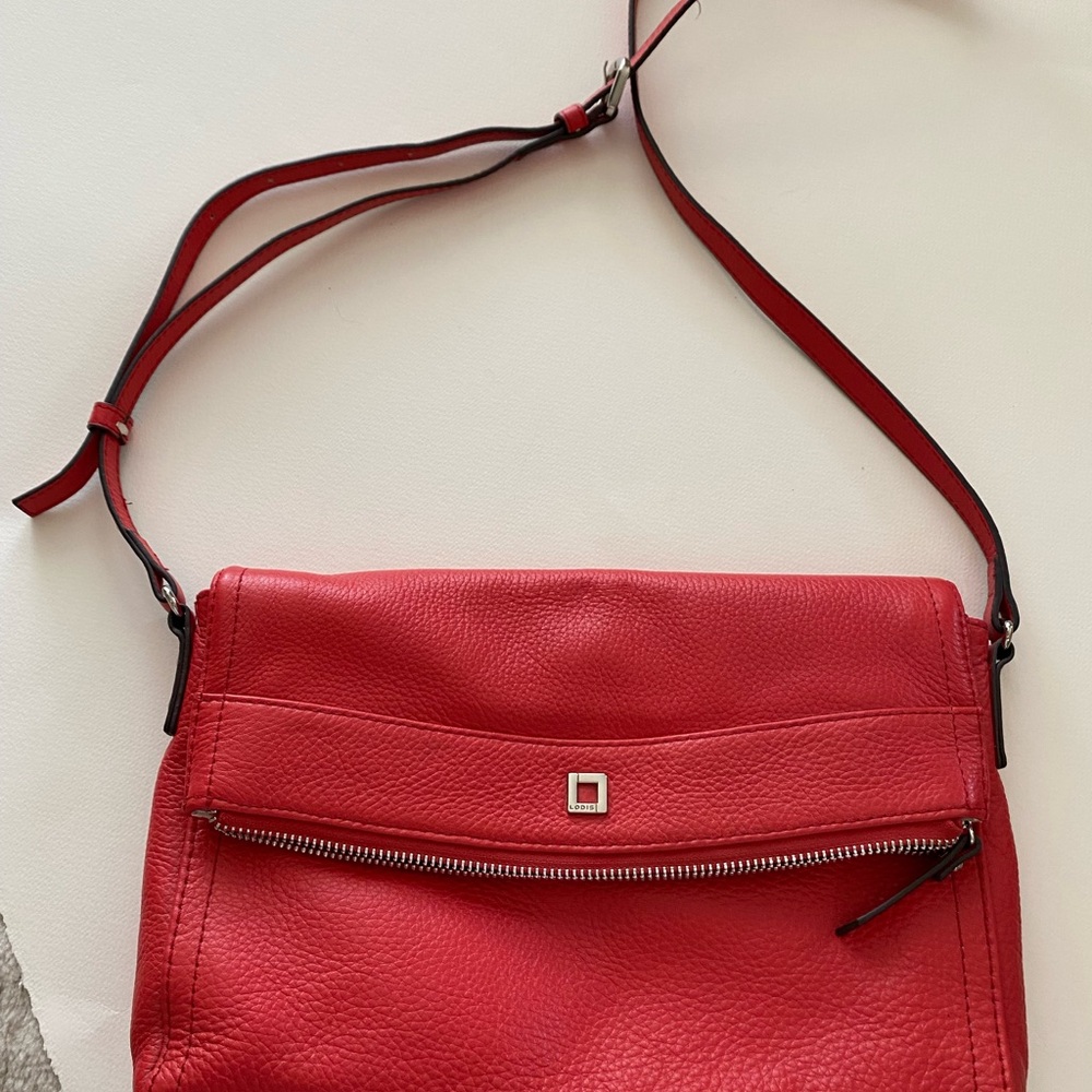 LODIS Genuine Pebble Grain Red Leather Fold Over Bag/Clutch